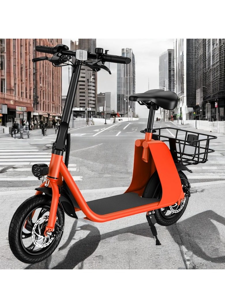 Wind Horse - Premium Foldable Electric Scooter with Seat and Rear Basket, 450W Motor, 36V 8AH Battery, 25-35 KM/h Speed, Carbon Alloy Frame, 12.5 Inches Tires, Disk Brakes, Unisex Comfortable E-Scooter for Adults - Image 1