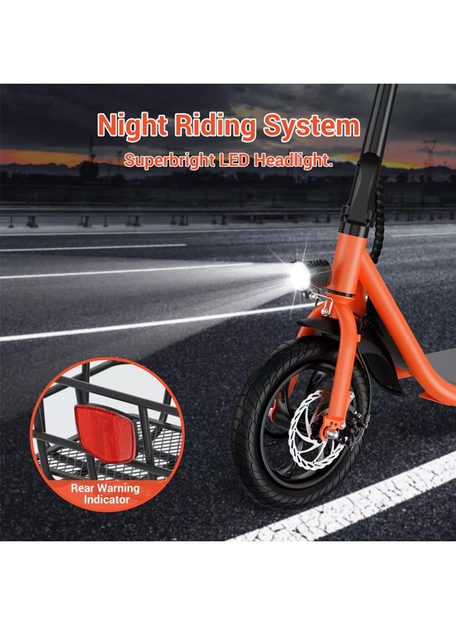 Wind Horse - Premium Foldable Electric Scooter with Seat and Rear Basket, 450W Motor, 36V 8AH Battery, 25-35 KM/h Speed, Carbon Alloy Frame, 12.5 Inches Tires, Disk Brakes, Unisex Comfortable E-Scooter for Adults - Image 1