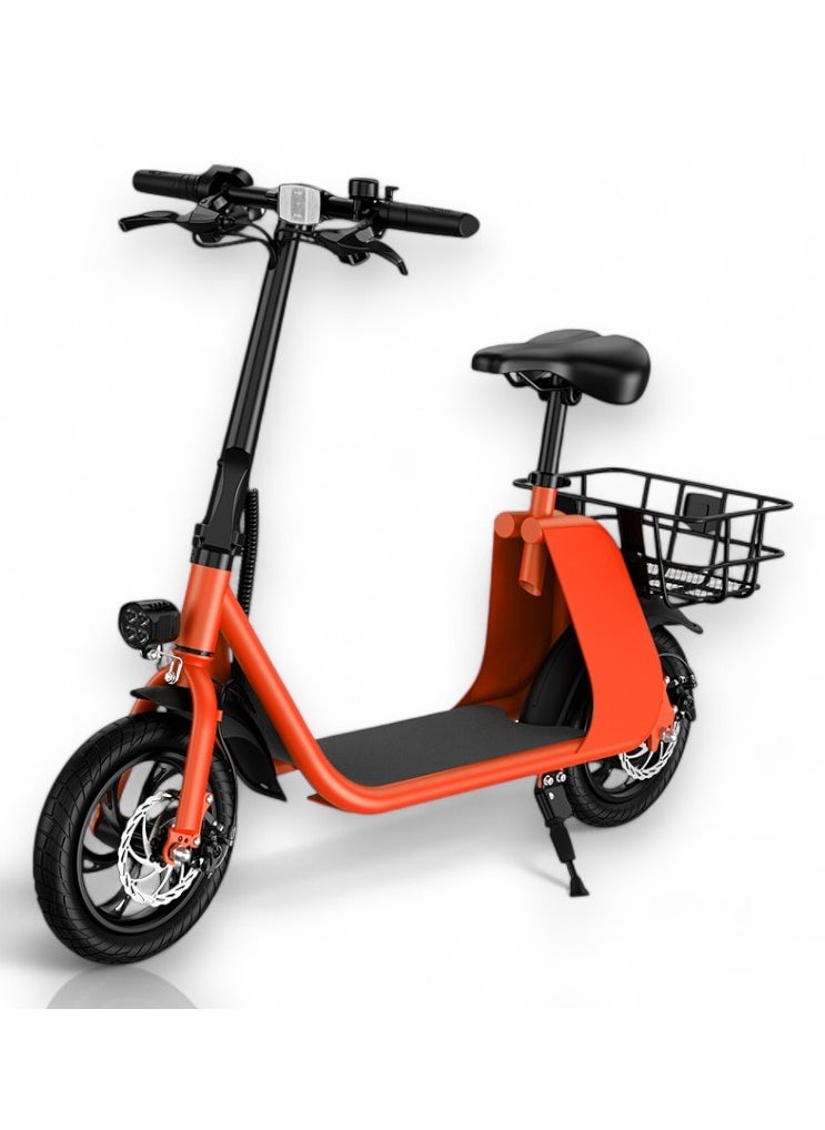 Wind Horse - Premium Foldable Electric Scooter with Seat and Rear Basket, 450W Motor, 36V 8AH Battery, 25-35 KM/h Speed, Carbon Alloy Frame, 12.5 Inches Tires, Disk Brakes, Unisex Comfortable E-Scooter for Adults - Image 1