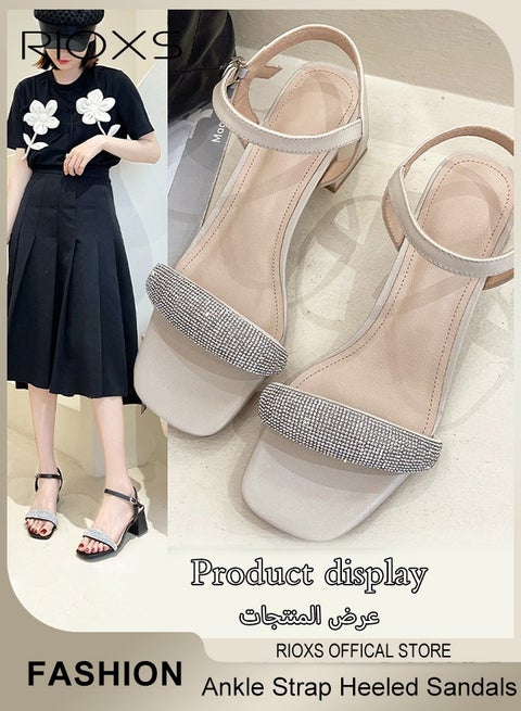 صندل نسائي بكعب مكتنز، صندل بكعب عالٍ بكعب مكتنز، صندل بكعب عالٍ عصري للسيدات، صندل زفاف بحزام كاحل مع نعل غير قابل للانزلاق، سهل الارتداء مع الجينز أو التنورة لإطلالة كاجوال