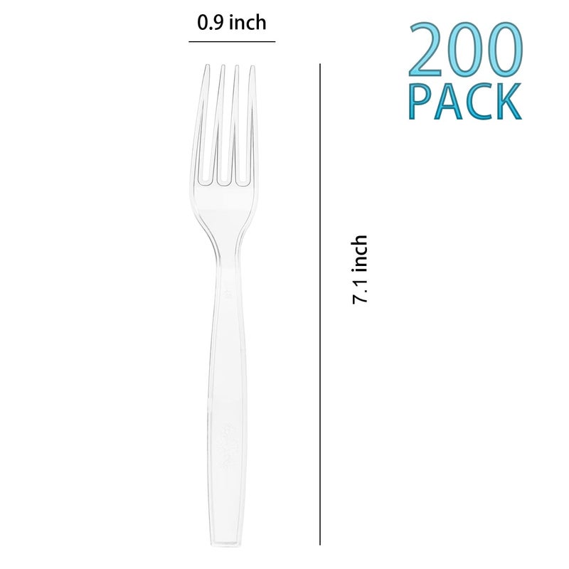 MOACOCK 200 Count Clear Disposable Plastic Forks  Heavy Weight Disposable Forks Plastic Utensils for Parties  Picnics  Big Event  Daily Use - Image 2