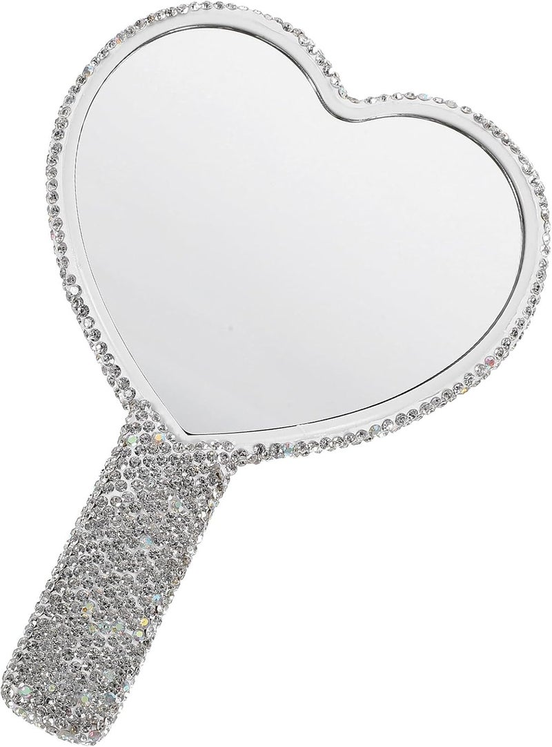 مرآة يدوية على شكل قلب من DOITOOL بمقبض مرصع بالكريستال، مرآة مكياج متناهية الصغر وعملية للاستخدام أثناء السفر أو في الحقائب من قبل النساء - Image 1