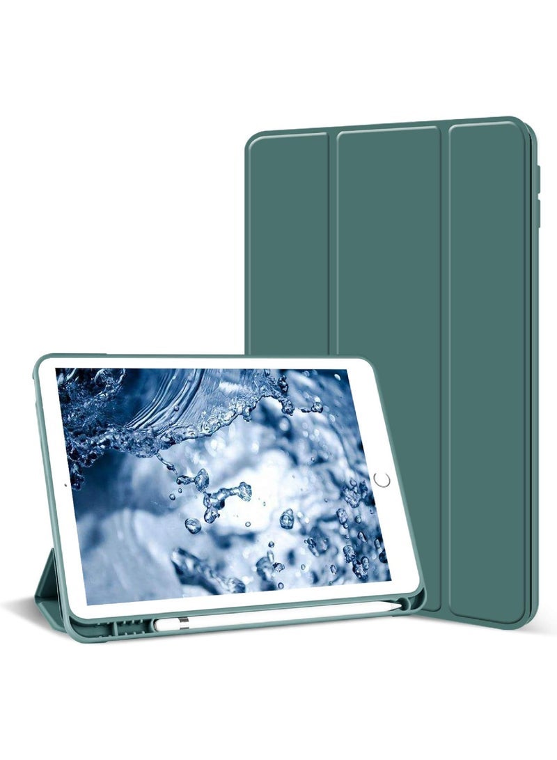 كابتن تيك iPad 9th/8th/7th Generation case 2021/2020/2019 iPad 10.2-Inch Case with Pencil Holder Sleep/Wake Slim Soft TPU Back Smart Magnetic Stand Protective Cover Cases Dark Green - Image 1