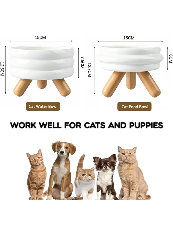 NeoStyle Elevated Ceramic Cat Bowl with Wooden Stand Raised Pet Dishes for Food and Water Anti-Slip Design Dishwasher Microwave Safe Water Bowl - Image 2