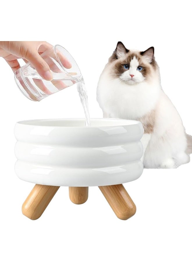 NeoStyle Elevated Ceramic Cat Bowl with Wooden Stand Raised Pet Dishes for Food and Water Anti-Slip Design Dishwasher Microwave Safe Water Bowl - Image 1