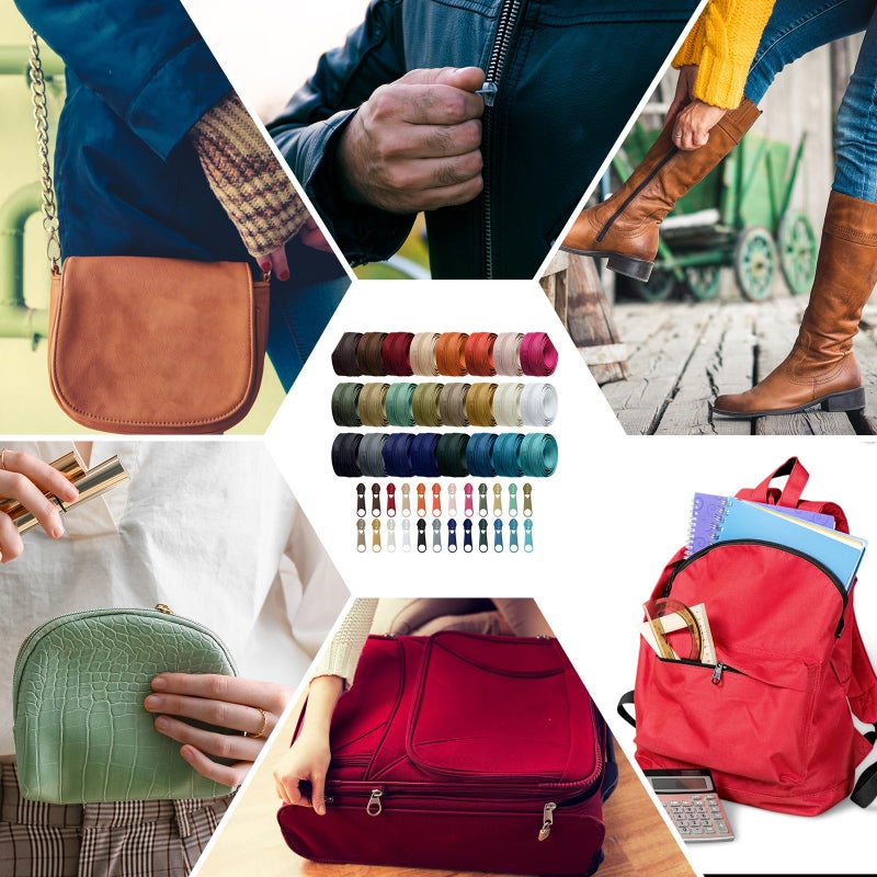 Syhood 24 Colors Zipper Repair Kit, #5 Nylon Coil Sewing Zippers Sewing Supplies Zipper Tape Zippers by The Yard with 96 Pcs Zip Pulls Sliders Purse Hardware for Bags Making(24yard,Dark Morandi) - Image 4