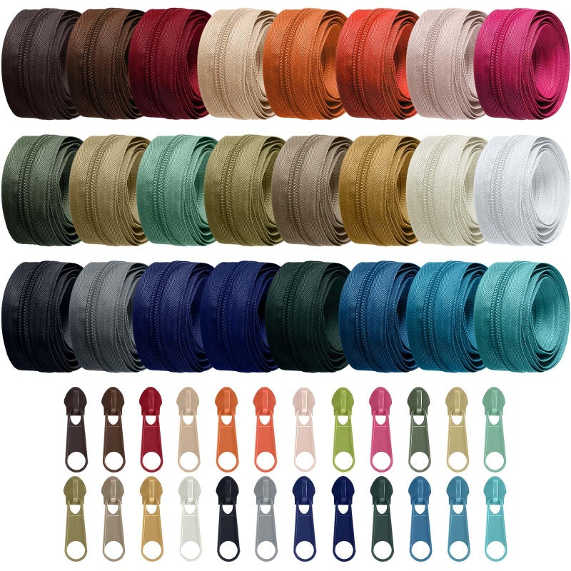 Syhood 24 Colors Zipper Repair Kit, #5 Nylon Coil Sewing Zippers Sewing Supplies Zipper Tape Zippers by The Yard with 96 Pcs Zip Pulls Sliders Purse Hardware for Bags Making(24yard,Dark Morandi) - Image 1