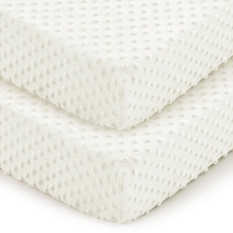Entisn Baby Crib Sheets 2 Pack, 28 x 52 Inch Minky Dot Fitted Crib Mattress Sheet for Boys and Girls, Soft and Warm Fleece Nursery Bedding for Standard Toddler Bed Mattresses (White) - Image 1