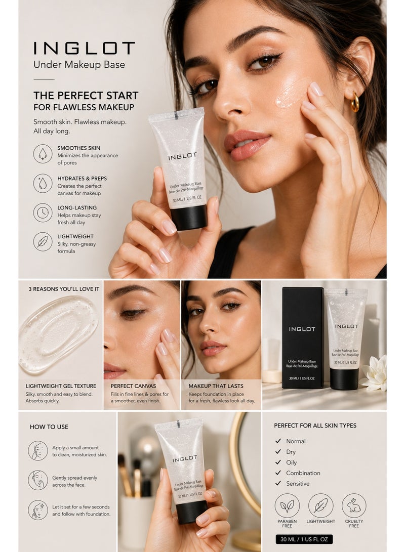 Inglot Under Makeup Base Primer 30ml | Lightweight Hydrating Face Primer | Smooth Makeup Base | Long-Lasting Foundation Primer | Pore Minimizing - Image 4