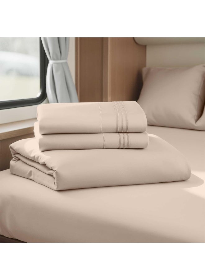 Nestl Beige Cream Short Queen Sheets for RV, Hotel Luxury RV Queen Sheets Set, 4 Piece Fitted Bed Sheet Set and Pillowcases, Super Soft, Wrinkle-Free, and Breathable Camper Bedding - Image 2