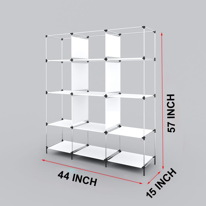 Whitecloud TRANSFORMING HOMES Whitecloud TRANSFORMING HOMES 12 Shelves Collapsible Wardrobe Storage Organizer Shelves for Clothes Portable Racks Fabric Almirah Non Rustable Iron 88250 112CM x 38 x 145CM Brown  - Image 4