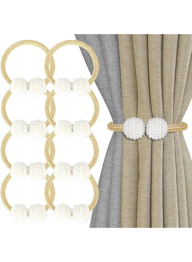 The Bros 8 Pack Curtain Tiebacks, Magnetic Curtain Tie Backs with Pearls, Curtain Tieback Buckle for Living Rooms, Bedrooms, Kitchens, Restaurants, Bathrooms, Homes, and Offices  - Image 1