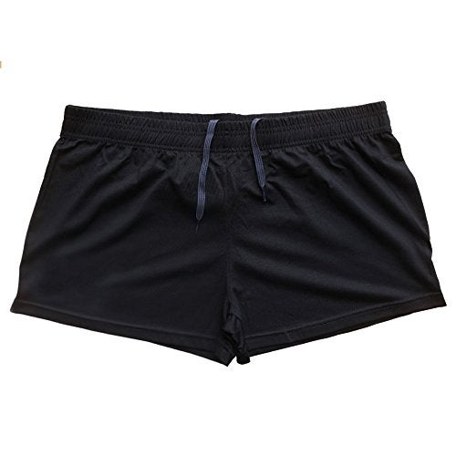 palglg Mens Bodybuilding Shorts 3 Inch Inseam Drawstring Closure Cotton PLN Black+Blue XL - Image 2