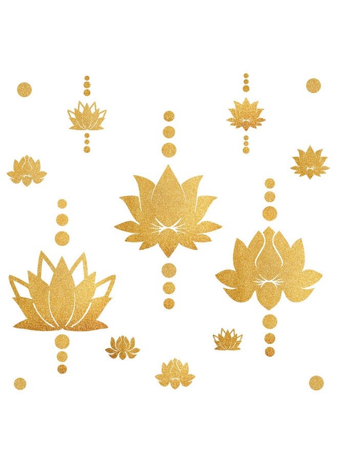 Easma Lotus Flower Wall Decal Gold Wall Stickers Modern Lotus Sticker Yoga Wall Sticker Hinduism Hindu Art Wall Sticker Vinyl Sticker Decal Removable Peel And Stick Wall Decals For Bedroom Living Room Decor  - Image 1