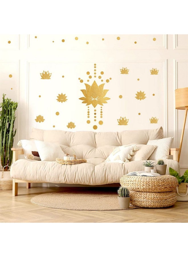Easma Lotus Flower Wall Decal Gold Wall Stickers Modern Lotus Sticker Yoga Wall Sticker Hinduism Hindu Art Wall Sticker Vinyl Sticker Decal Removable Peel And Stick Wall Decals For Bedroom Living Room Decor  - Image 4