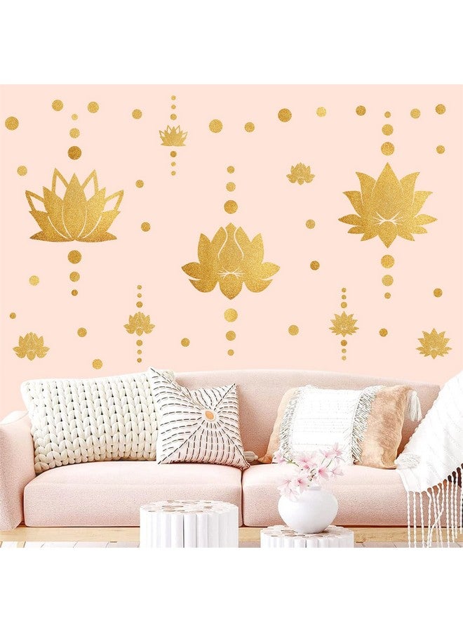 Easma Lotus Flower Wall Decal Gold Wall Stickers Modern Lotus Sticker Yoga Wall Sticker Hinduism Hindu Art Wall Sticker Vinyl Sticker Decal Removable Peel And Stick Wall Decals For Bedroom Living Room Decor  - Image 3