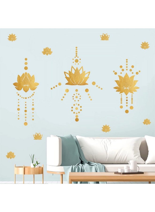 Easma Lotus Flower Wall Decal Gold Wall Stickers Modern Lotus Sticker Yoga Wall Sticker Hinduism Hindu Art Wall Sticker Vinyl Sticker Decal Removable Peel And Stick Wall Decals For Bedroom Living Room Decor  - Image 2