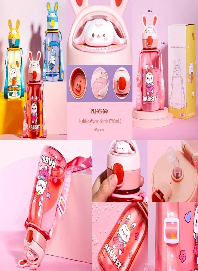 TEMSON Cute Water Bottle for Kids – Cartoon Animal Design Sipper Bottle with Straw and Adjustable Strap Stylish Water Bottle with Sipper, School Water Bottle for Kids – 520 ML(PLJ-505-760)(Assorted Colour) - Image 3