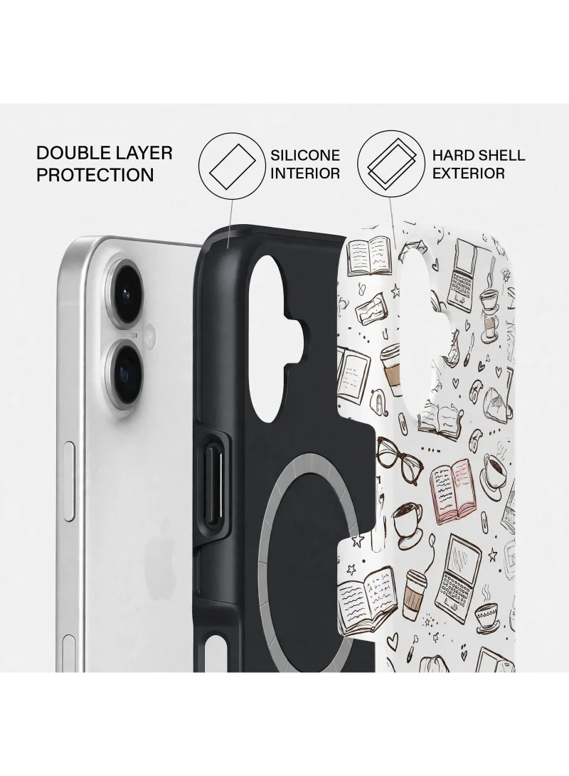 موبكوس جراب iPhone 17 رمادي مزخرف فاخر متوافق مع غطاء صلب مزدوج الطبقات هجين + حماية من السيليكون - غطاء مقاوم للخدوش والصدمات