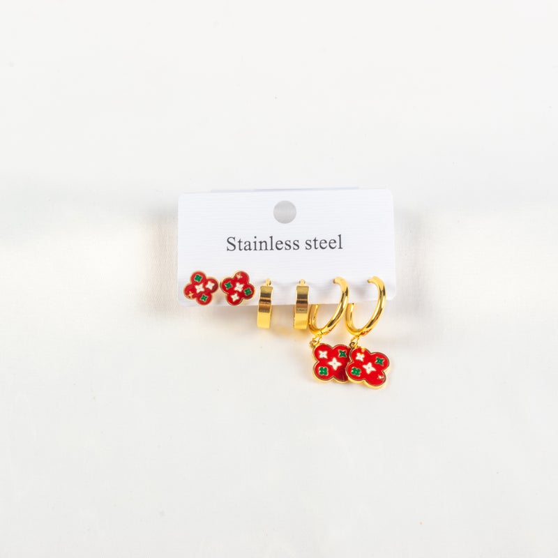 Set of 3 Golden Stainless Steel Earring