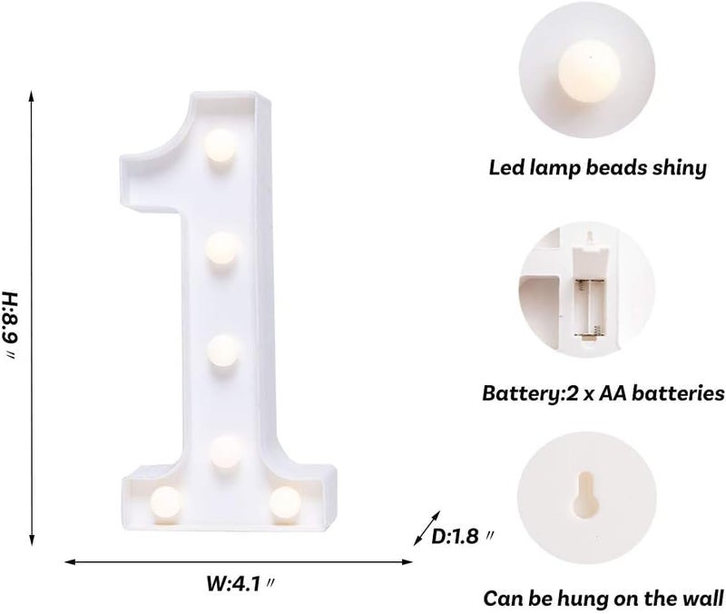 Foaky رقم مضيء مزخرف من فوكاي للزينة رقم مضيء لعلامة ضوء الليل لحفلات الزفاف أعياد الميلاد عيد الميلاد ديكور المنزل بار رقم1 - Image 2