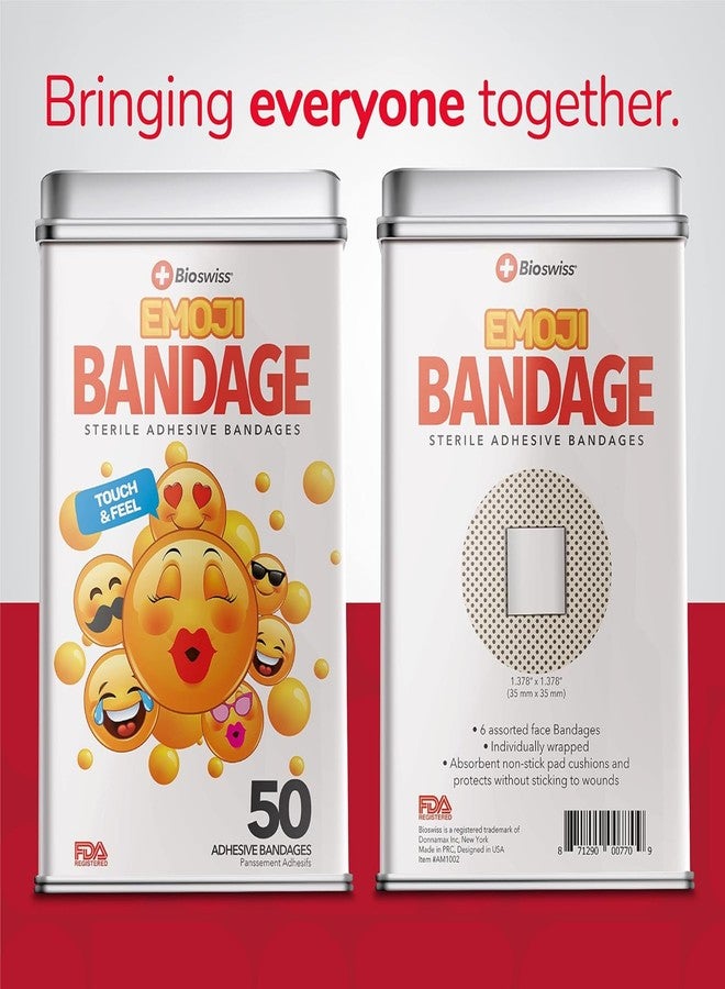 BioSwiss Bandages, Emoji Shaped Self Adhesive Bandage Set, Latex Free, Sterile Wound Care, 50 Count - Image 3