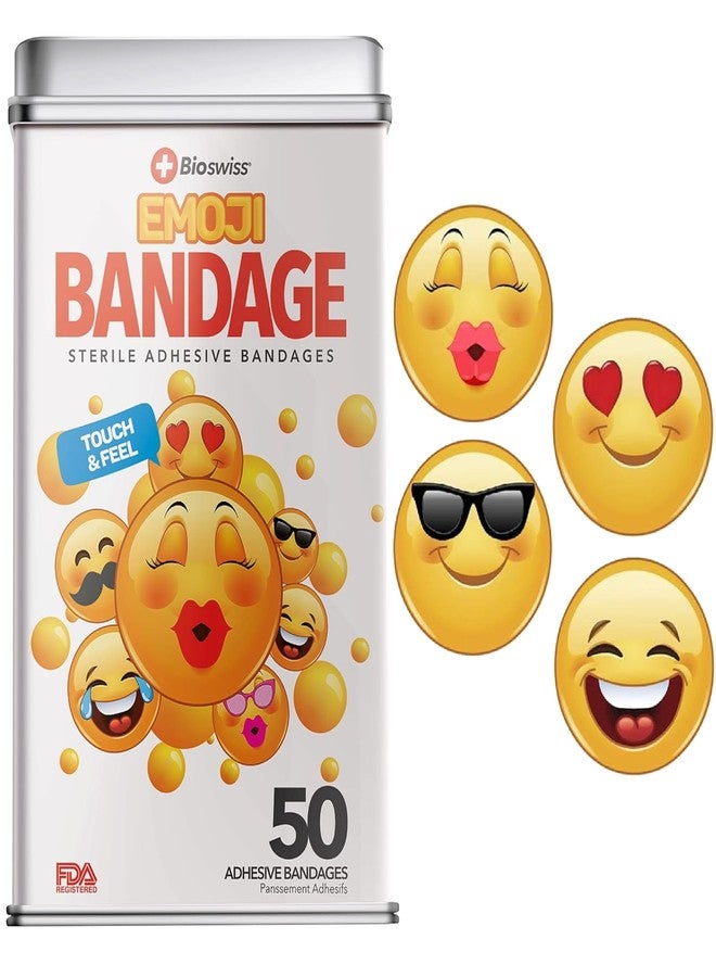 BioSwiss Bandages, Emoji Shaped Self Adhesive Bandage Set, Latex Free, Sterile Wound Care, 50 Count - Image 1