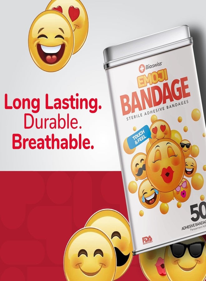 BioSwiss Bandages, Emoji Shaped Self Adhesive Bandage Set, Latex Free, Sterile Wound Care, 50 Count - Image 5