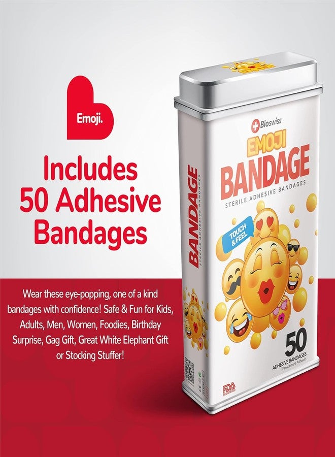 BioSwiss Bandages, Emoji Shaped Self Adhesive Bandage Set, Latex Free, Sterile Wound Care, 50 Count - Image 2