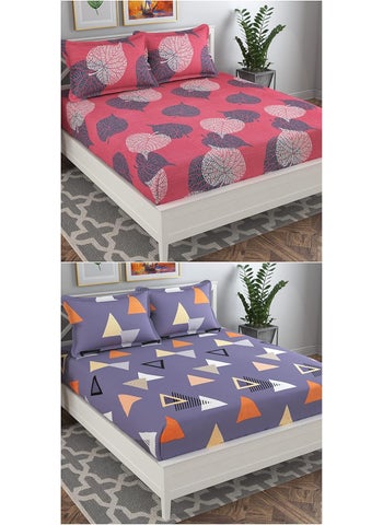 VAS COLLECTIONS VAS COLLECTIONS Prime Collection Combo Pack of 2 Double Bedsheet with 4 Pillow Covers 160 TC Soft Brushed Glace Cotton Long Lasting Wrinkle Free 225X228 CmPink Green Blue 