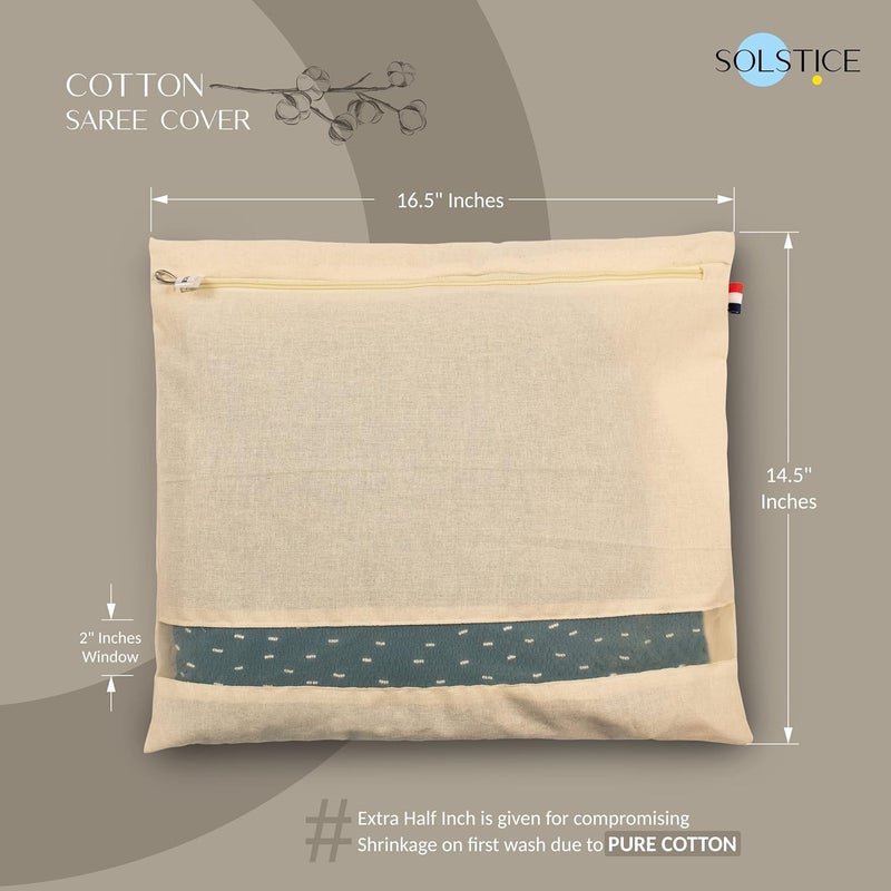 SOLSTICE Cotton Saree BagsCovers For Storage Set Of 12 Big Size Single 16 X 14 Inches With Zip Closure For Clothes Bags And Wardrobe Organizer With Transparent Mesh Window Beige - Image 2