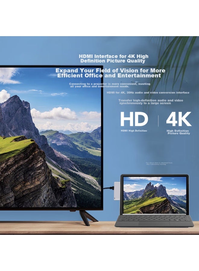 isky محطة توسيع مايكروسوفت سيرفيس برو 9/10/11، محور Usb-C، محول Usb 3.0 عالي السرعة، محول منفذ إيثرنت Rj45، واجهة صوتية، Hdmi - Image 3