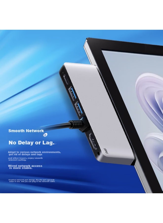 isky محطة توسيع مايكروسوفت سيرفيس برو 9/10/11، محور Usb-C، محول Usb 3.0 عالي السرعة، محول منفذ إيثرنت Rj45، واجهة صوتية، Hdmi - Image 4