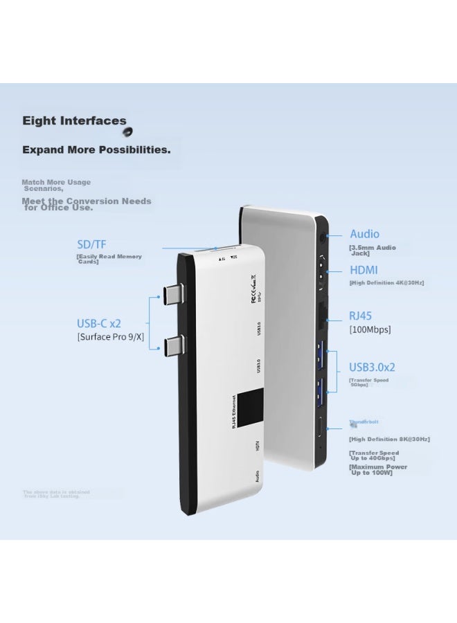 isky محطة توسيع مايكروسوفت سيرفيس برو 9/10/11، محور Usb-C، محول Usb 3.0 عالي السرعة، محول منفذ إيثرنت Rj45، واجهة صوتية، Hdmi - Image 2