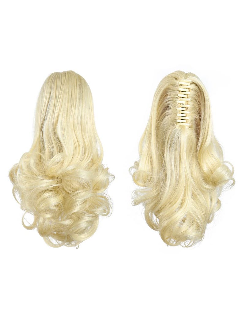 HSPJHTM - HSPJHTM Blonde Ponytail Extensions,Claw Cilp Ponytails Extension for Women Curly 12" Synthetic Pony Tail Hair Extentions Wavy Halloween Fluffy Hairpiece for Daily Use - Image 1