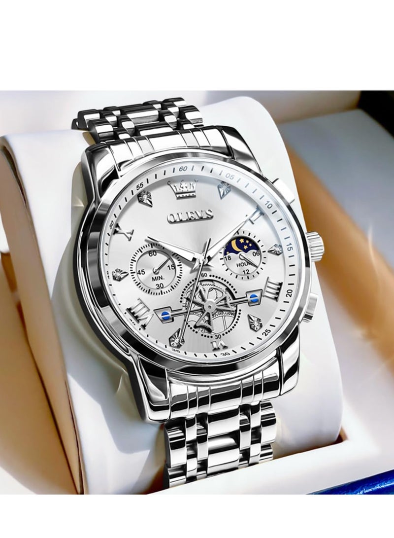 أوليفز ساعات رجالية عصرية من الستانلس ستيل كوارتز كرونوغراف مقاومة للماء 2856 - Image 1