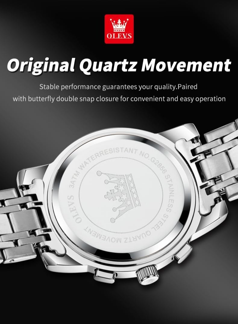 أوليفز ساعات رجالية عصرية من الستانلس ستيل كوارتز كرونوغراف مقاومة للماء 2856 - Image 4