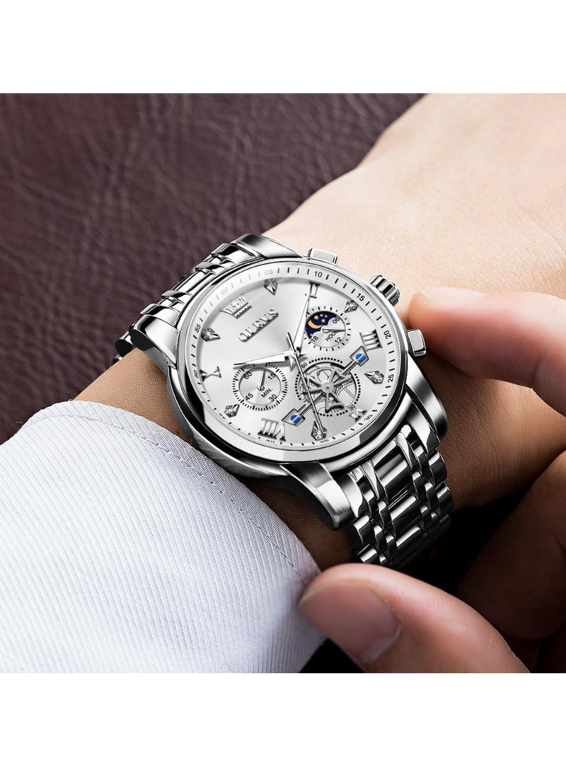 أوليفز ساعات رجالية عصرية من الستانلس ستيل كوارتز كرونوغراف مقاومة للماء 2856 - Image 2