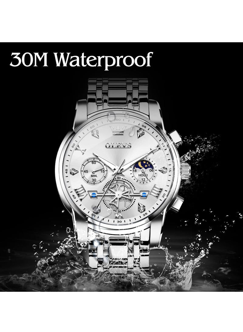 أوليفز ساعات رجالية عصرية من الستانلس ستيل كوارتز كرونوغراف مقاومة للماء 2856 - Image 3