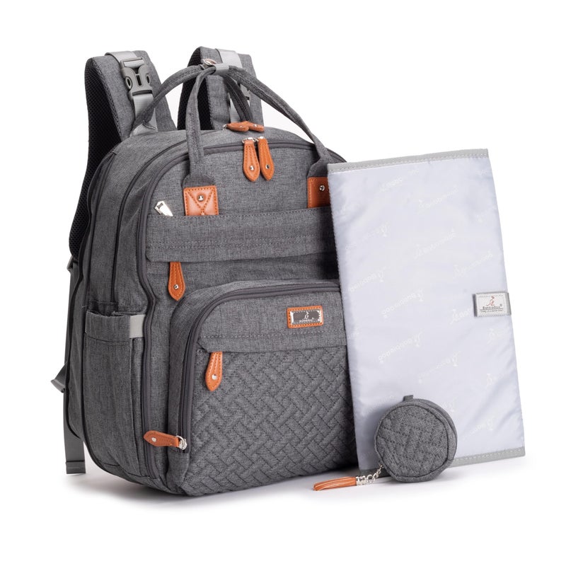 BabbleRoo Extra Large Diaper Bag Backpack Expandable Baby Bag with Up to 50 More Capacity Travel Essentials Baby Bag Tote with Changing Pad Stroller Straps Pacifier Case Unisex Dark Gray