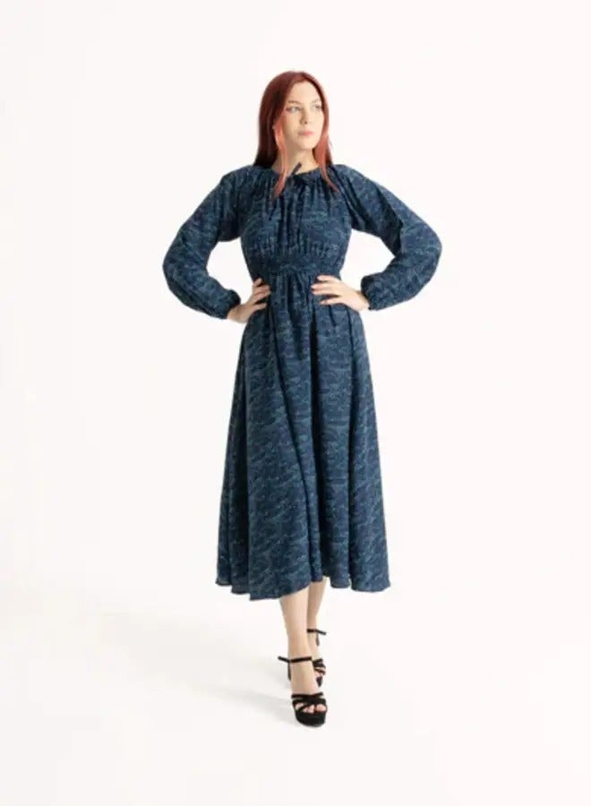 ايديال فستان ماكسي أزرق داكن بياقة مطاطية - Image 1