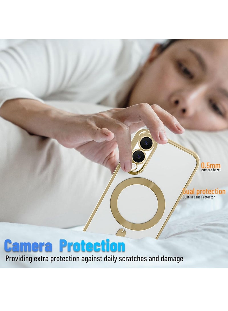 Wtech Samsung Galaxy S25 Edge 5G 2025 Magsafe PU Luxury Plating Raised Lips Camera Hole With Camera Lens Protection Case Cover - Clear/Gold - Image 3