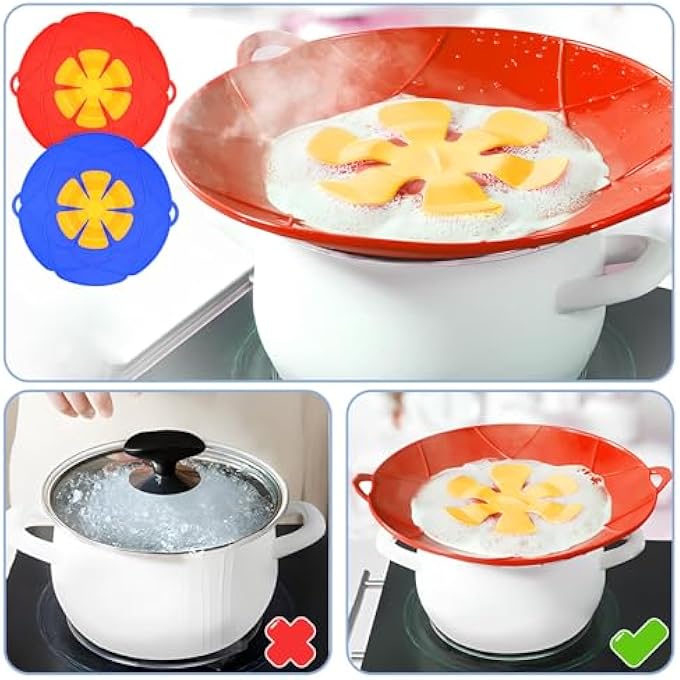 Bukela 2Pcs Silicone Spill Stopper Lid Cover Boil Over Spill Stopper For Pans And Pots Boil Over Safeguard Kitchen Tools Steam Vent Pan And Pot Lids For Pots With A Diameter Of 1526Cm  RedBlue - Image 4