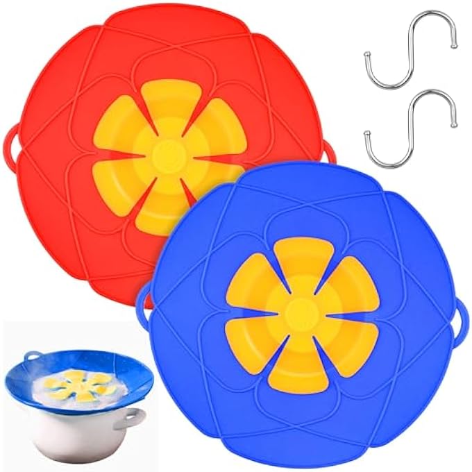 Bukela 2Pcs Silicone Spill Stopper Lid Cover Boil Over Spill Stopper For Pans And Pots Boil Over Safeguard Kitchen Tools Steam Vent Pan And Pot Lids For Pots With A Diameter Of 1526Cm  RedBlue - Image 3