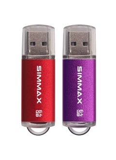 SIMMAX Flash Drive 2 Pack 64Gb Usb 2.0 Flash Drives Thumb Drive Memory Stick Pen Drive With Led Indicator (Red Purple)  - Image 1
