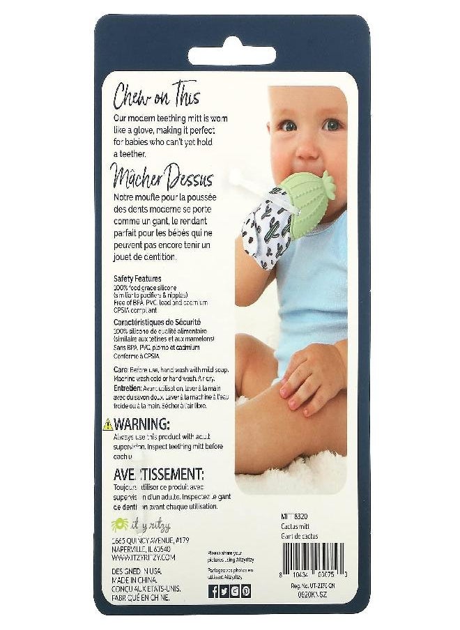 Itzy Ritzy - Itzy Ritzy Silicone Teething Mitt - Soothing Infant Teething Mitten with Adjustable Strap, Crinkle Sound and Textured Silicone to Soothe Sore and Swollen Gums, Cactus - Image 1