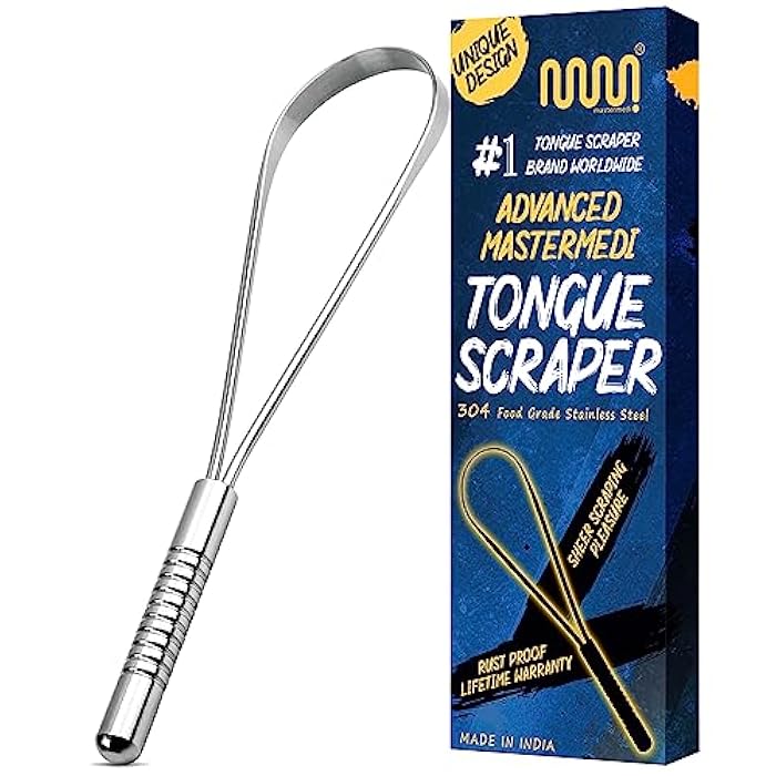 MasterMedi Tongue Scraper, Bad Breath Treatment for Adults & Kids, Medical Grade 100% Stainless Steel Tongue Scrapers for Oral Care, Easy to Use Tongue Cleaner with Ergonomic Design for Hygiene - Image 1