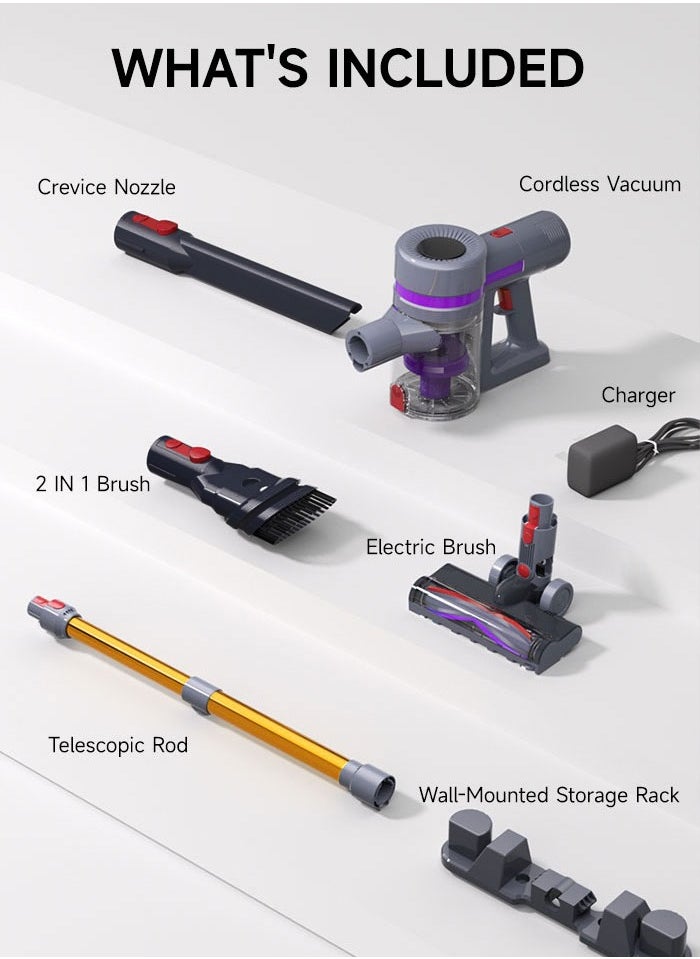 Joshberg - 6 in 1 Cordless Vacuum Cleaner with Led Display,25000Pa/350W Max 40 Mins Runtime,Upright Stick Vacuum Cleaner with Led Light and Detachable Battery, Ideal for Home, Car, Hard Floor, Carpet, Pet Hair - Image 1