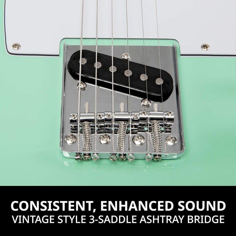 LyxPro 39” Electric Guitar TL Series, Full-Size Paulownia Wood Body, 3-Ply Pickguard, C-Shape Neck, Ashtray Bridge, Quality Gear Tuners, 3-Way Switch & Volume/Tone Controls, 2 Picks Included, Green - Image 4