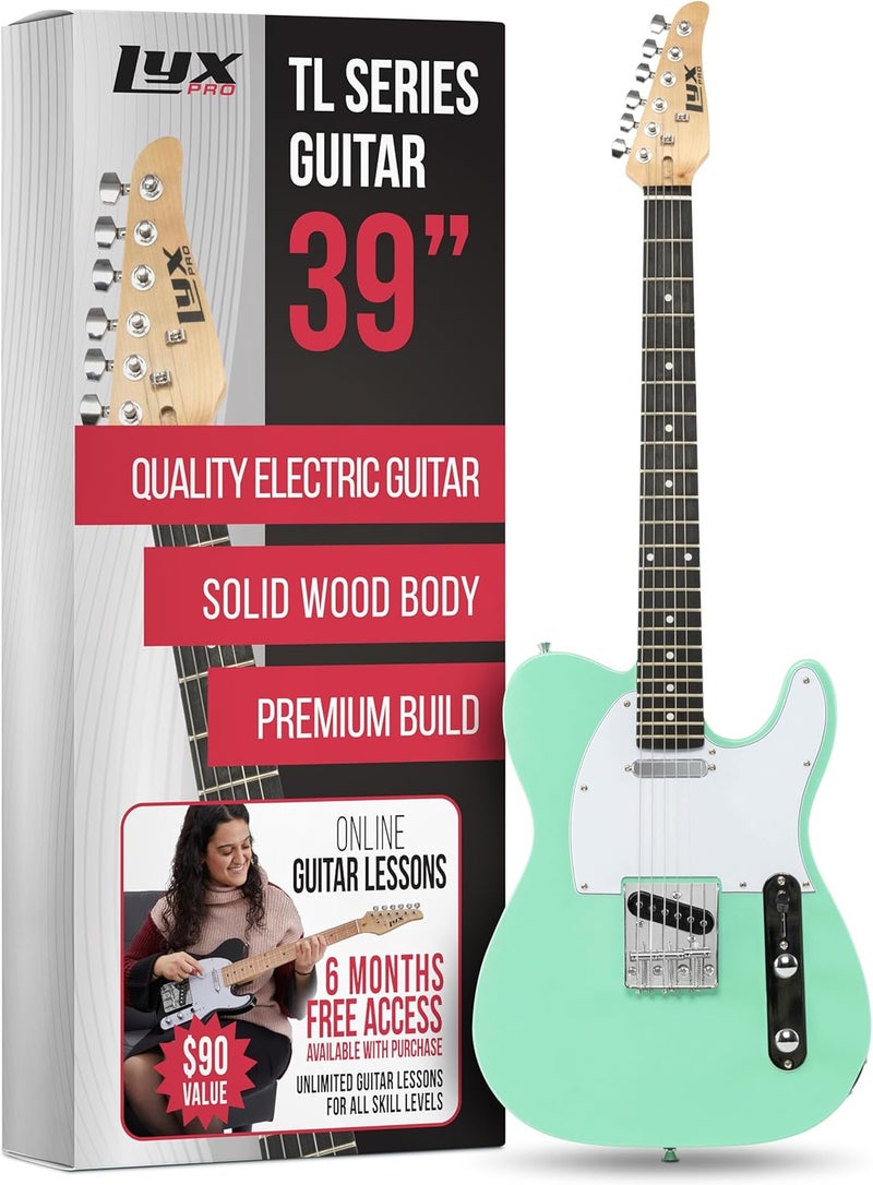LyxPro 39” Electric Guitar TL Series, Full-Size Paulownia Wood Body, 3-Ply Pickguard, C-Shape Neck, Ashtray Bridge, Quality Gear Tuners, 3-Way Switch & Volume/Tone Controls, 2 Picks Included, Green - Image 1